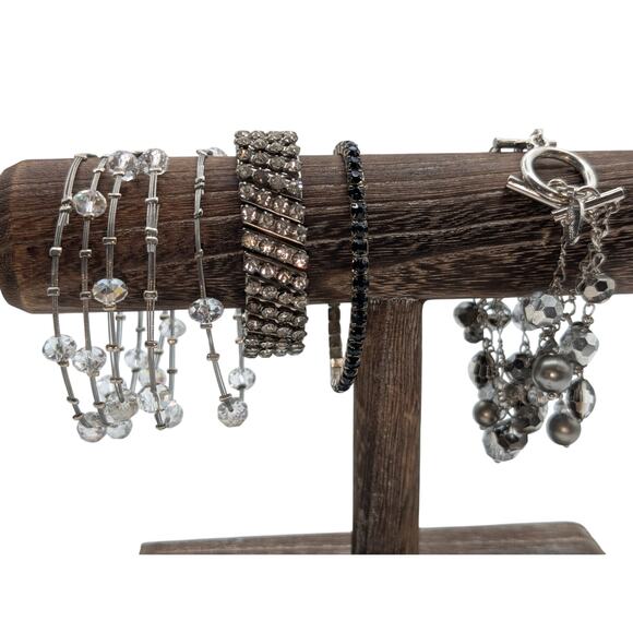 Lot of Eight Silver Tone Crystal Rhinestone Faux Pearl Beaded Bracelets - Picture 5 of 5